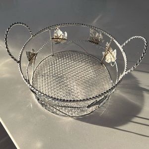 Silver Leaves Basket With Two Handles
